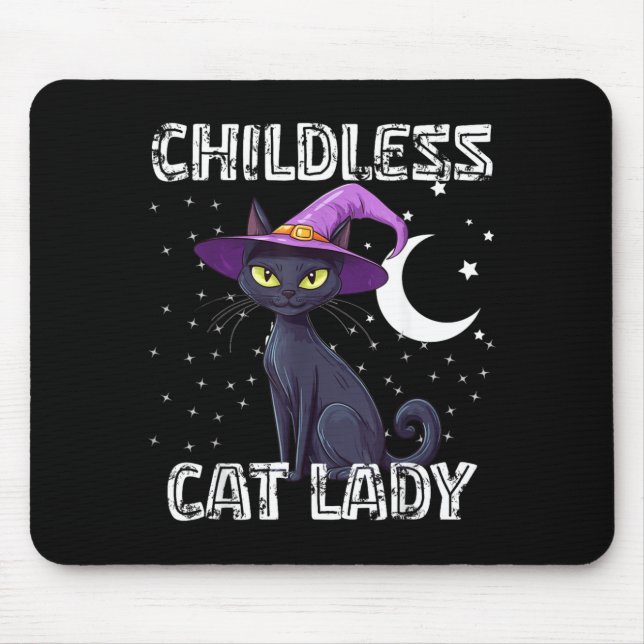 Mousepad Gata Preta de Chapéu de Bruxa Assustadora Sem Filh (Frente)