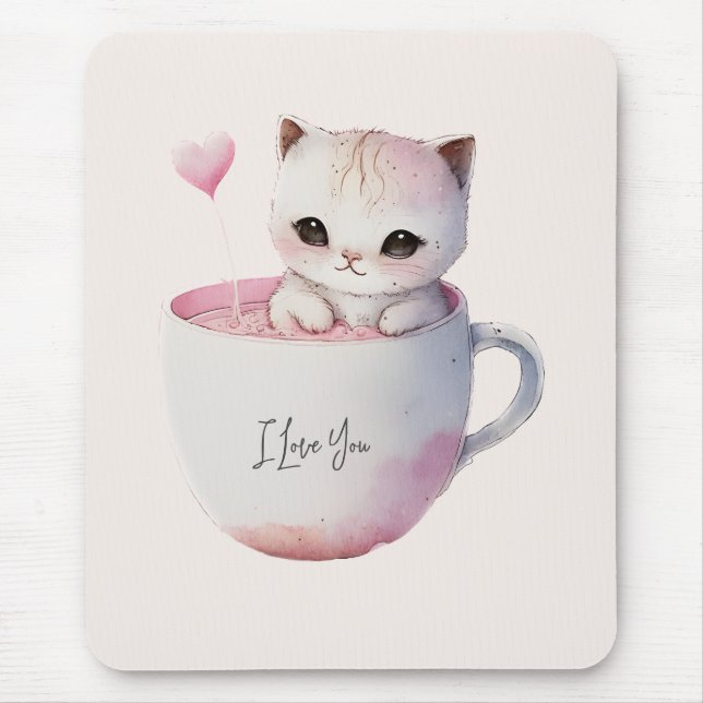 Mousepad Gatinho Bonito com Coração Balão (Frente)
