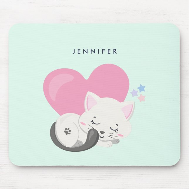 Mousepad Gatinho Branco Bonito Dormindo (Frente)