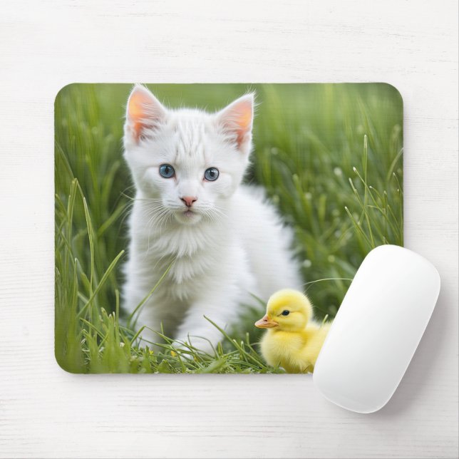 Mousepad Gatinho Branco Com Duque (Com mouse)