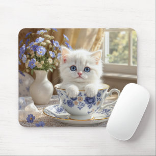 Mousepad Gatinho Branco em um Teacup