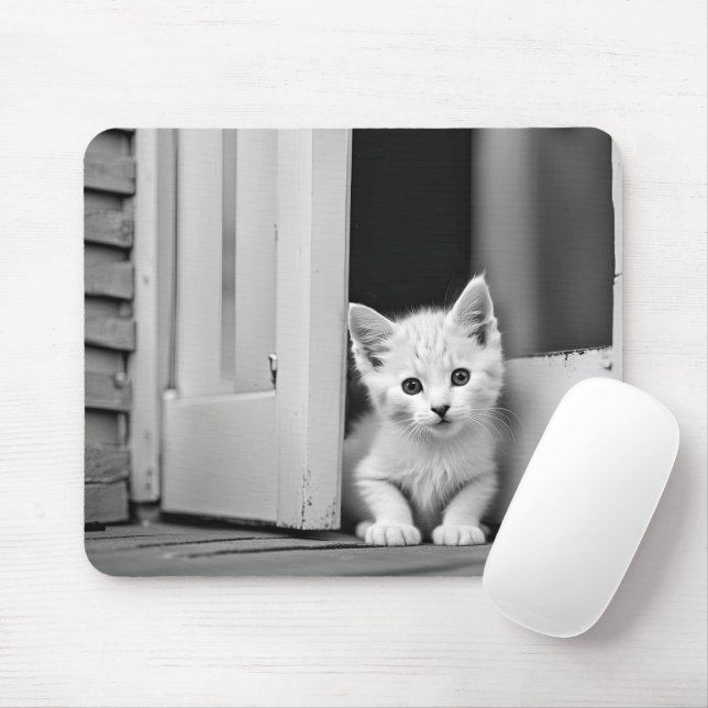 Mousepad Gatinho Branco Na Porta (Com mouse)