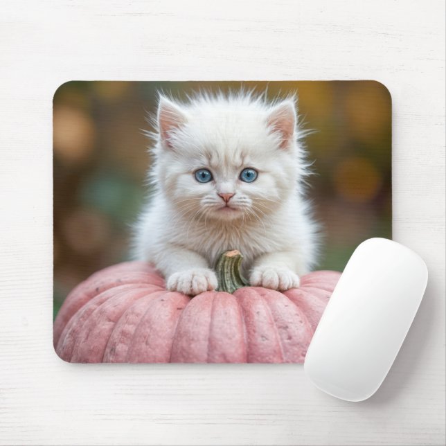 Mousepad Gatinho Branco Na Pumpkin Rosa (Com mouse)