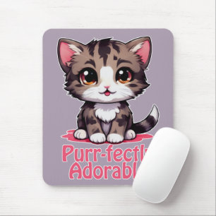 Mousepad Gatinho Chibi Kawaii, Puro e Adorável, de cor rosa