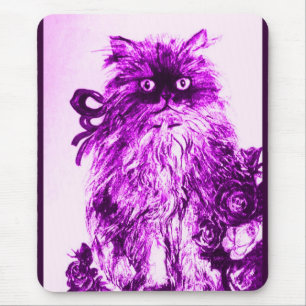 Mousepad GATINHO COM ROSAS, violeta e branco roxos