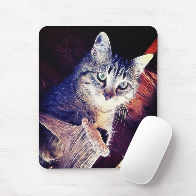 Mousepad Gatinho De Cinza Bonito Em Foto De Fecho De Rafter (Com mouse)