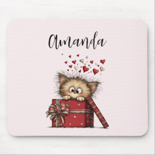 Mousepad Gatinho de Desenho Animado Fofo em uma Caixa com C