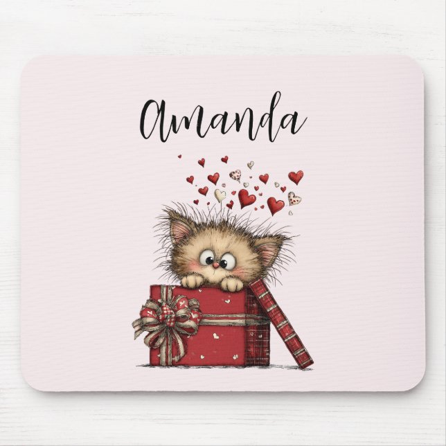 Mousepad Gatinho de Desenho Animado Fofo em uma Caixa com C (Frente)