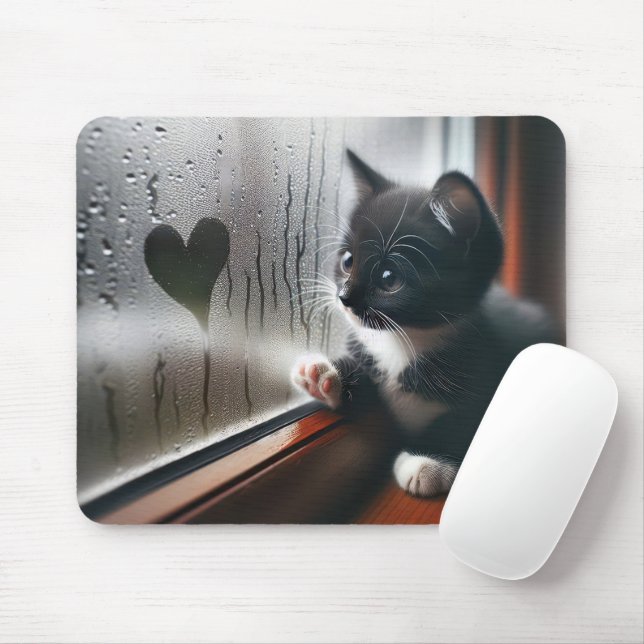 Mousepad Gatinho de Smoking Com um Coração na Janela  (Com mouse)