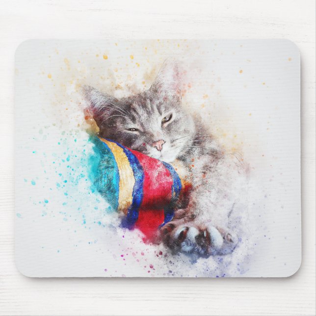 Mousepad Gatinho de Tempo Nap | ABSTRATO | Watercolor (Frente)