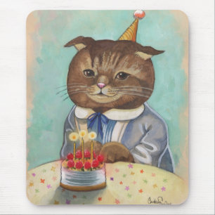 Mousepad Gatinho do aniversário do bolo da morango
