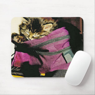 Mousepad Gatinho Dormindo Em Uma Bolsa Turva