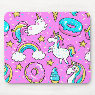 Mousepad gatinho e unicórnio engraçados da gliteira rosa 