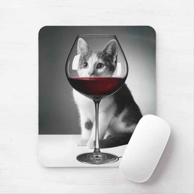 Mousepad Gatinho Espiando Através de um Copo de Vinho (Com mouse)