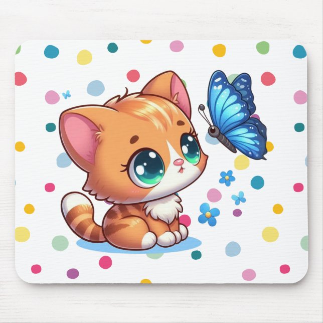 Mousepad Gatinho/gato fofo & borboleta  (Frente)