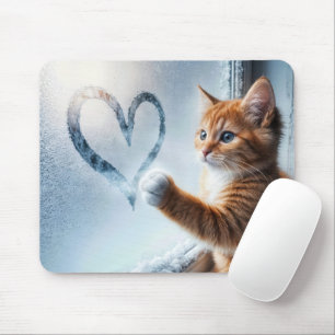Mousepad Gatinho Ginger Com Coração De Janela Congelada