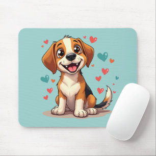 Mousepad Gatinho Kawaii Bonito com Corações e Arte Canina B