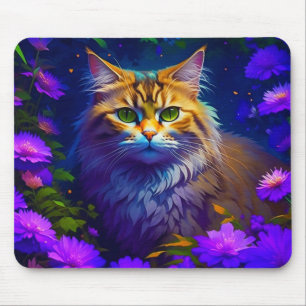 Mousepad Gatinho Laranja Fofo em Flores