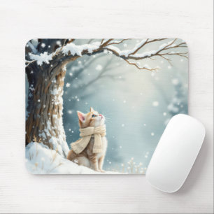 Mousepad Gatinho Observando Flocos de Neve