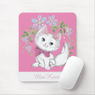 Mousepad Gatinho rosa e flores
