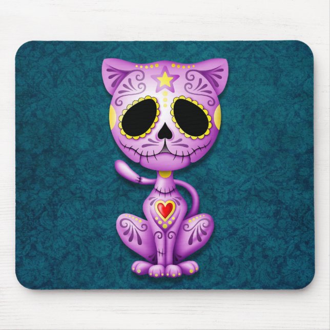 Mousepad Gatinho roxo e azul do açúcar do zombi (Frente)