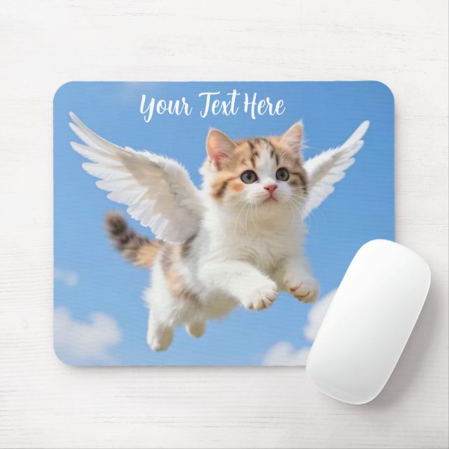 Mousepad Gatinho Voador Fofo Calico Tabby Céu Azul (Com mouse)
