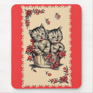Mousepad gatinhos adoráveis num cesto de flores