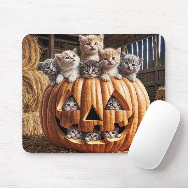 Mousepad Gatinhos Na Pumpkin Do Halloween (Com mouse)