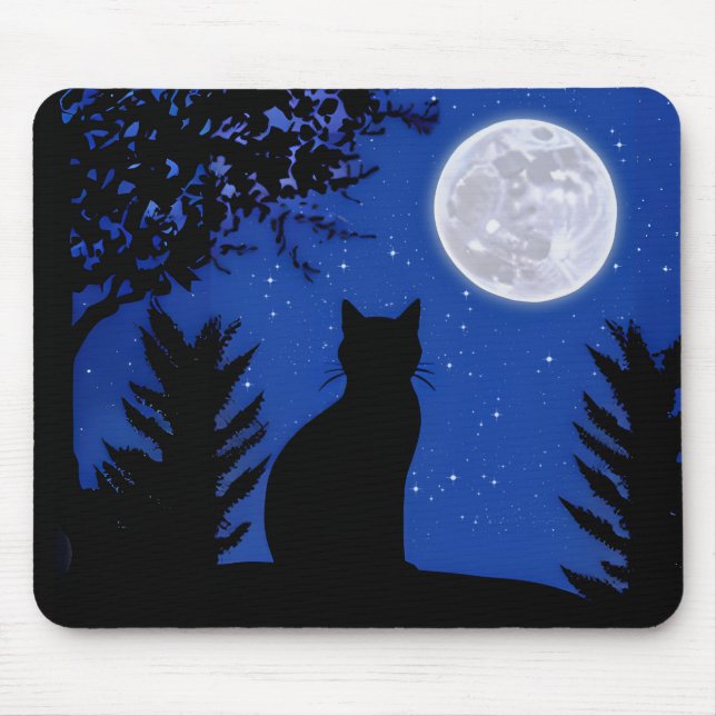 Mousepad Gato a olhar para a lua cheia (Frente)