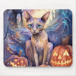 Mousepad Gato Abissínio de Halloween com Abóboras Assustado