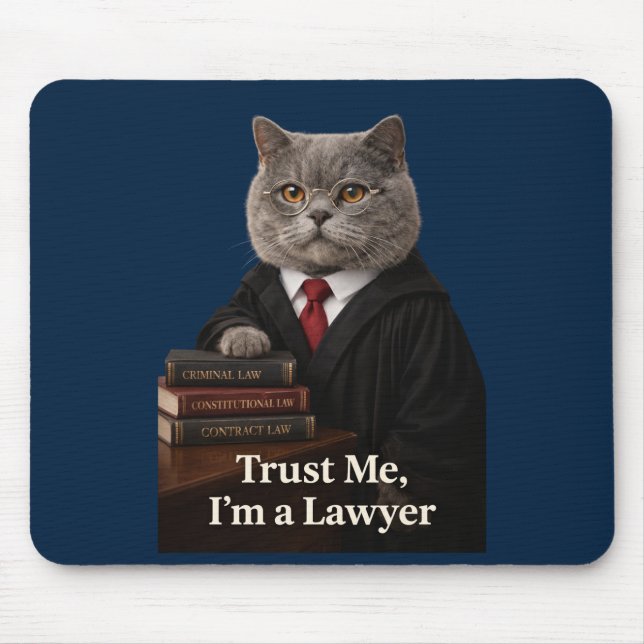 Mousepad Gato Advogado Engraçado - Confie em Mim,  (Frente)
