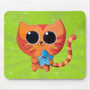 Mousepad Gato alaranjado bonito com estrela