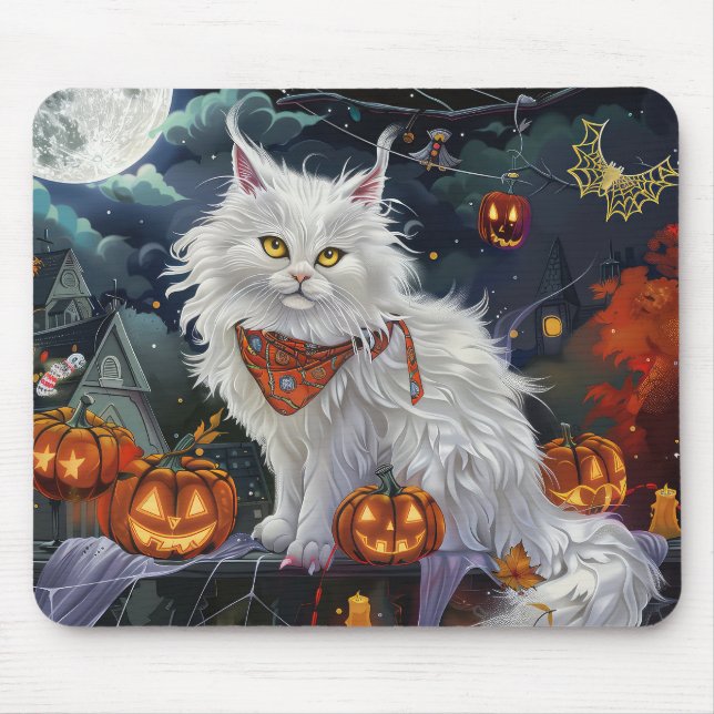 Mousepad Gato Angora Turco Halloween Assustador (Frente)
