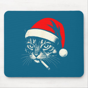 Mousepad Gato Antigo Fumando Cigarro Natal Gato Papai Noel 