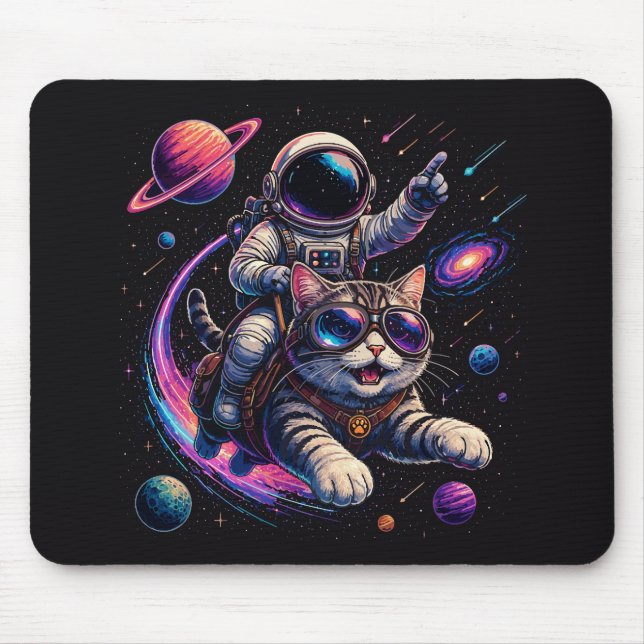 Mousepad Gato astronauta viajando pelo espaço (Frente)