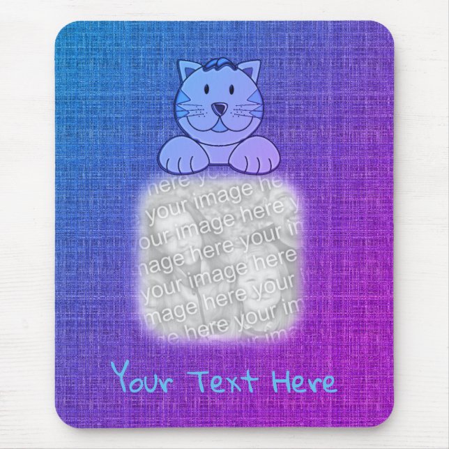 Mousepad Gato Azul Bonito Sua Foto Personalizada (Frente)