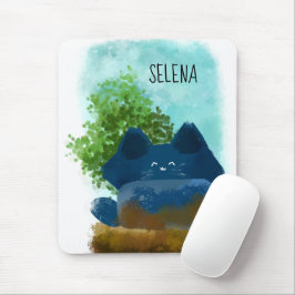 Mousepad Gato Azul Fofo Escondido de Desenho Animado Fofo