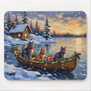 Mousepad Gato Azul Russo Natal Barco Festa