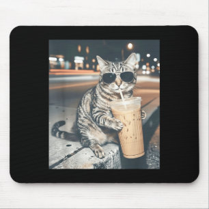 Mousepad Gato bebendo café gelado meme engraçado de animal 