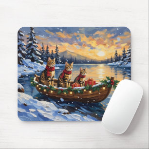 Mousepad Gato Bengal Natal Barco Feriado
