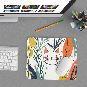 Mousepad Gato Bonito Adorável numa Ilustração de Jardim