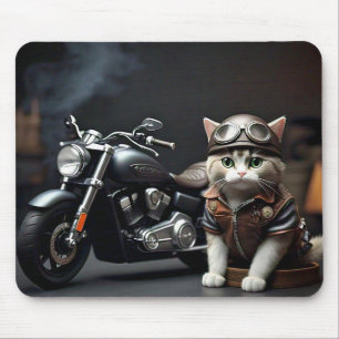 Mousepad Gato bonito com o mouse de motocicleta