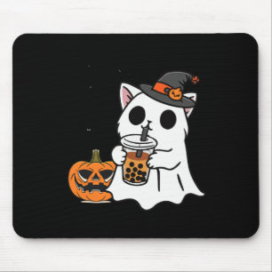 Mousepad Gato Bonito De Halloween No Fantasma Bebendo Boba