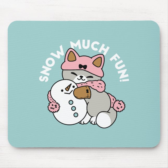 Mousepad Gato Bonito em Neve Gear com Arte Snowman (Frente)