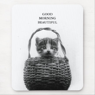 Mousepad Gato bonito em uma foto do vintage da cesta