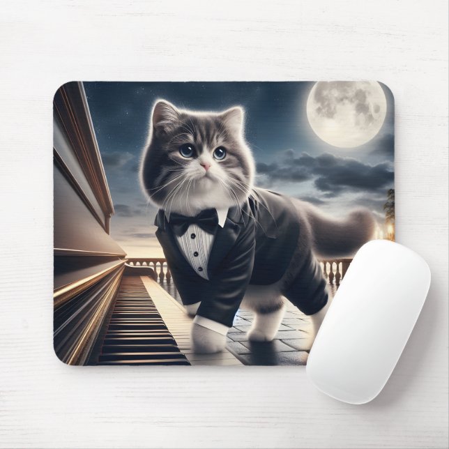 Mousepad Gato Bonito Pawdigy toca Sonata à Lua (Com mouse)