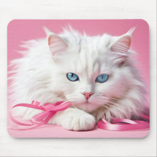 Mousepad Gato Branco Com Fitas Rosa