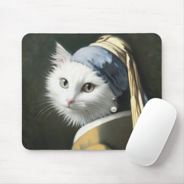 Mousepad Gato Branco Com Um Ouriço De Pérolas (Com mouse)