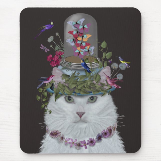 Mousepad Gato Branco com Ursa de Borboleta (Frente)