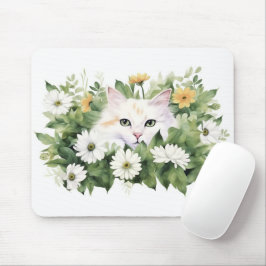 Mousepad Gato Branco Da Aquarela Em Daisie